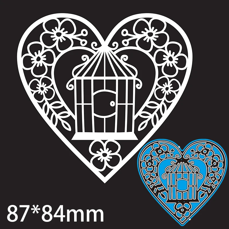 

87*84mm Heart and Birdcage Metal cutting Dies Craft Embossing Scrapbooking paper craft Greeting Card