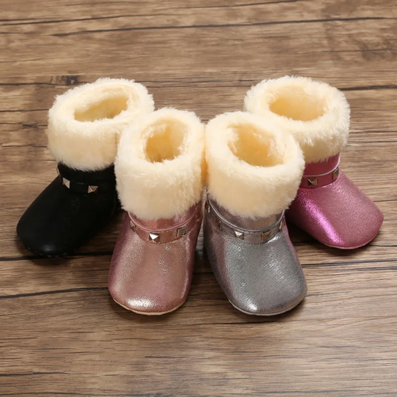 Зимние ботинки из искусственной кожи для маленьких девочек; Повседневная обувь; милая нескользящая обувь с мягкой подошвой для новорожденных; сезон осень