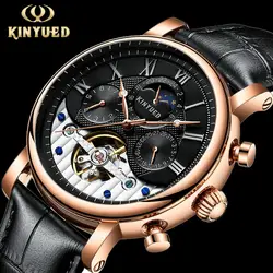 KINYUED часы Мужские автоматические Mechanica Tourbillon водонепроницаемые часы лучший бренд класса люкс Скелет кожа водонепроницаемые наручные часы