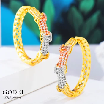 

GODKI 44MM Luxury 3 Tone Geometry Cubic Zircon CZ Statement Big Hoop Earrings For Women Wedding DUBAI Bridal Hoop Earring 2019
