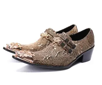 

British Style Party Men Dress Shoes Stripe Genuine Leather Formal Shoes Gold Silver Pointed Toe Business Shoes