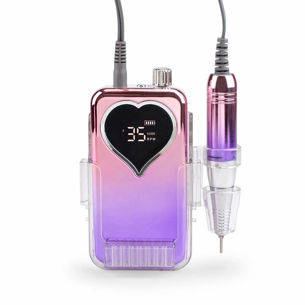 Purple Portable Cordless Nail Drill Machine 35000RPM Rechargeable Manicure Electric Nail File Drill 35000 Battery with Base 5
