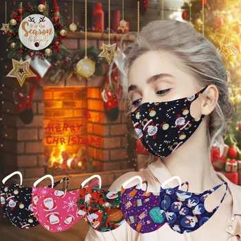 

Christmas Cloth Mask Print sun Protection Is Not A Disposable Washable 5PCS Reuseable Mouth Caps Outdoor Ear Hook Mouth Cover