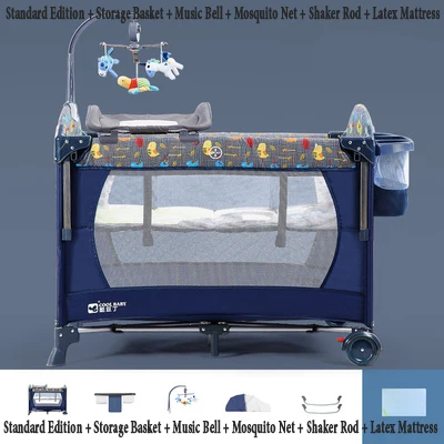 Детская кроватка с соединением внакрой большая кровать съемный bb Многофункциональный портативный складной Новорожденные прикроватный ограничитель для кровати - Цвет: Dark blue luxury