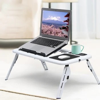 

Portable Folding Adjustable Laptop Bed Tray USB Notebook PC Table Desk Stand Workstation with 2 Cooling Fans Mouse Cup Holder