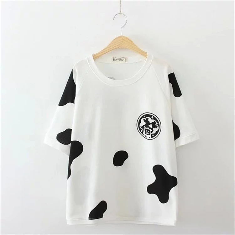 White MERRY PRETTY/Хлопковые женские футболки Харадзюку с принтом мультяшной коровы, летняя футболка с коротким рукавом и круглым вырезом, Женские Повседневные базовые топы, футболки - Color: White