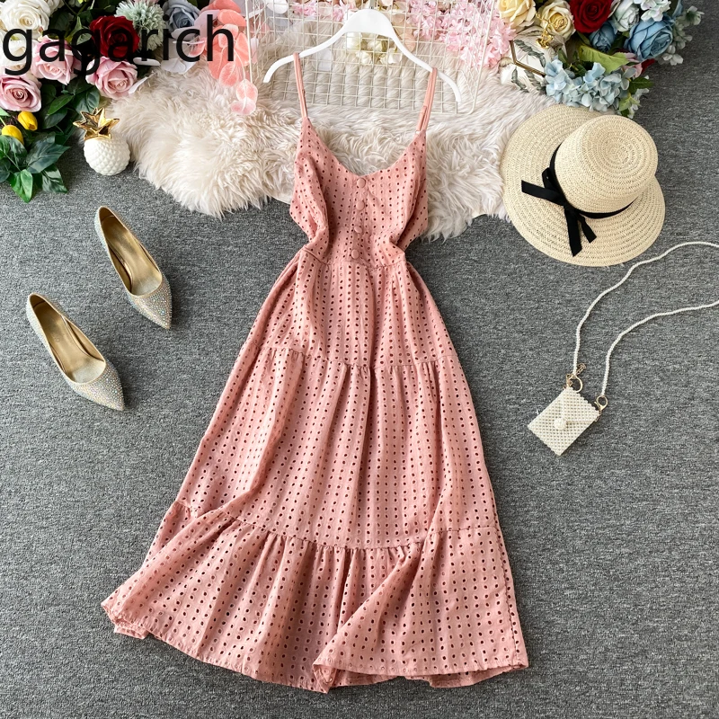 

Gagarich Women Ruffles Large Swing Dresses Femme V Neck Backless Long Slip Dress Summer Female Beach Holiday Vestidos Bohemian