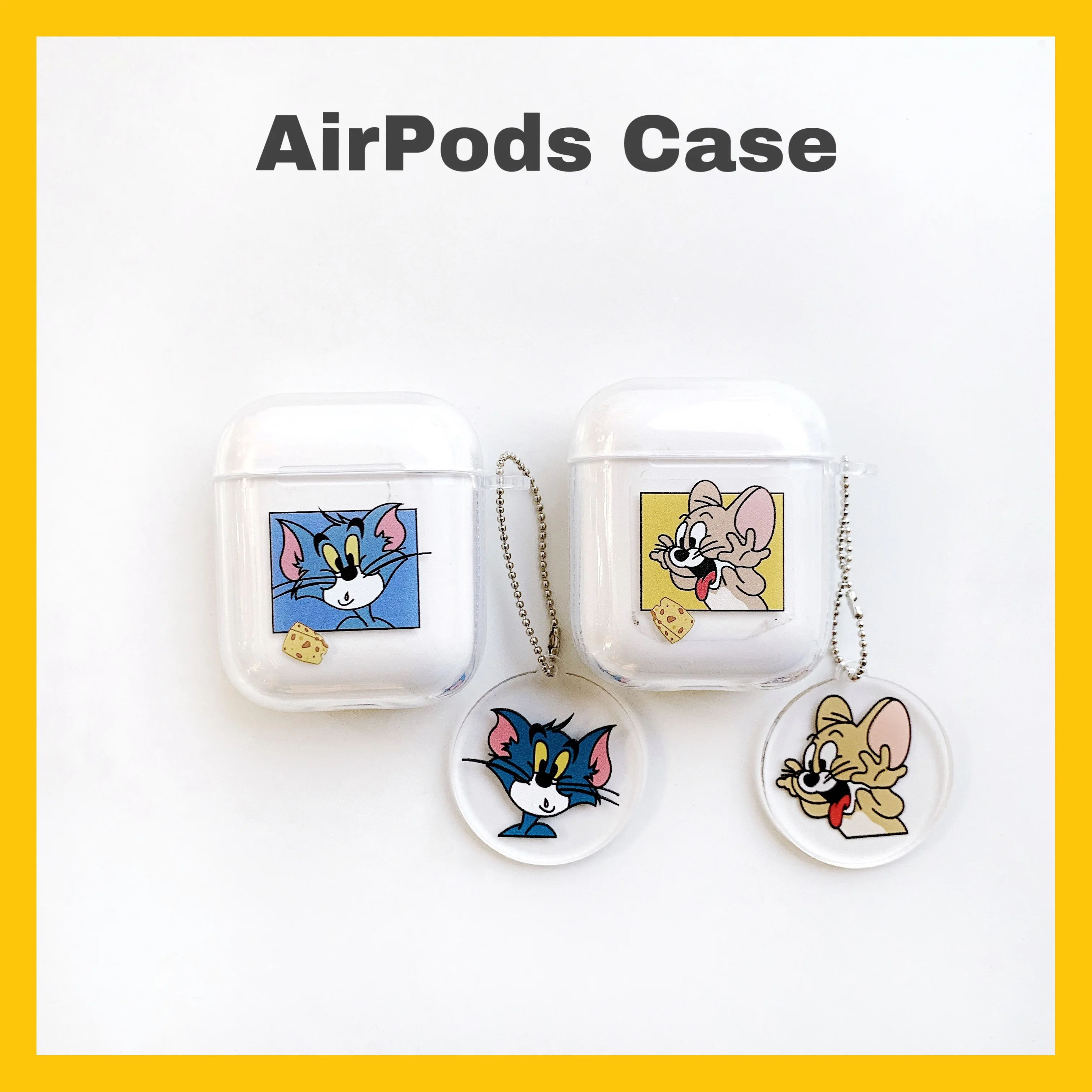 Для AirPods чехол 3D Забавный Мультфильм силиконовый Кот Том и Джерри мышь чехол для Airpods 2 Защитная крышка с подвеска «кассета»