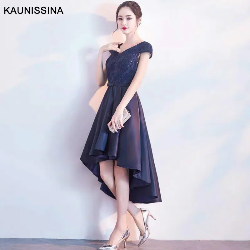 KAUNISSINA, новинка, корейское коктейльное платье, свадебные аппликации, короткий рукав, асимметричное, Формальное, выпускное, вечерние, ТРАПЕЦИЕВИДНОЕ, коктейльное платье