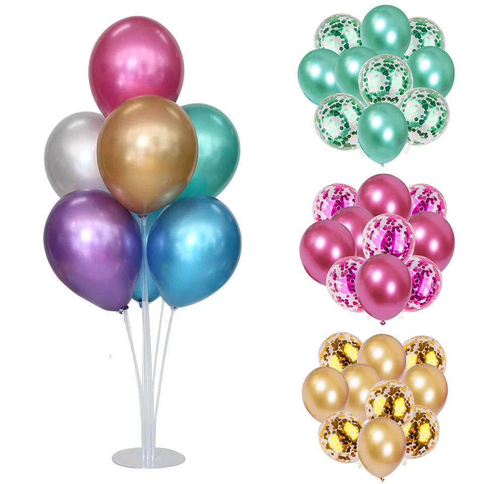  7 Tube Balloon Stands 10Pcs 12inch Metal Latex Balloons Confetti for Kids Birthday Decoration Wedding Party Supplies | Дом и сад