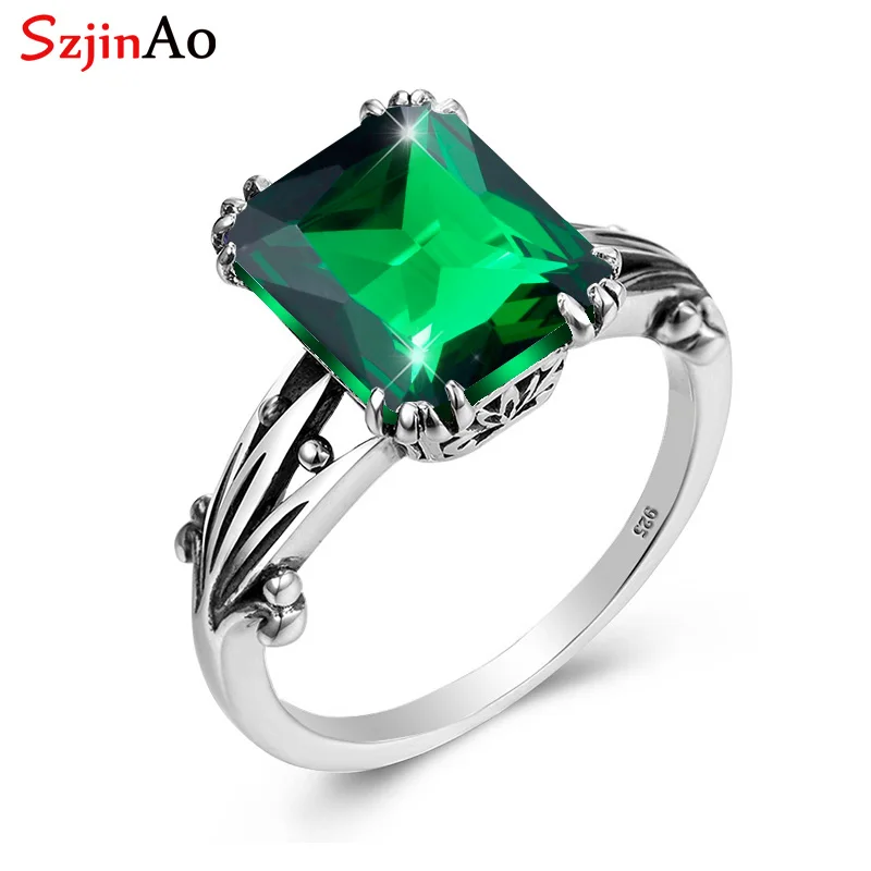 Szjinao Green Emerald Ring For Women 925 Sterling Silver Gemstone Engagement Rings Anniversary Wedding Party Fine Jewelry | Украшения и