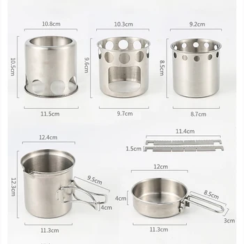 

Stainless Steel Portable Camping Wood Stove Pot Set Outdoor Picnic Folding Cookware Hiking Travel Windproof Stove Heating Wood