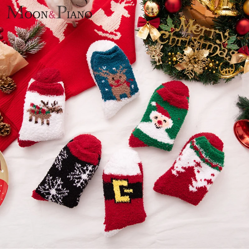 Коллекция года, женские рождественские носки женские новогодние теплые толстые носки из бархата кораллового цвета для девочек с изображением оленя женские носки со снеговиком и снежинками