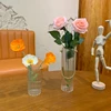 European Vertical Pattern Glass Hydroponic Vase with Metal Handle Simple Home Desktop Decoration Vase Desk Storage Bucket 3