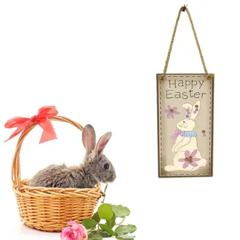

7Pcs/Set Happy Easter Wooden Hanging Sign Cute Colorful Bunny Rabbit Chicken Egg Printed Door Wall Decoration Pendant