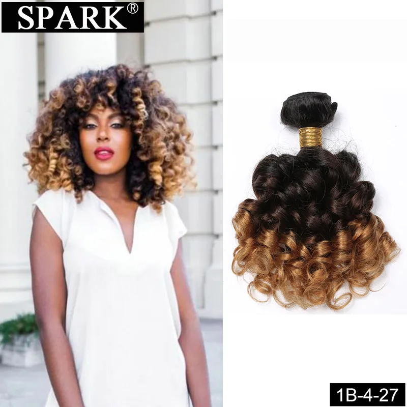 

Spark Human Hair Extension Ombre Brazilian Loose Bouncy Curly Hair Bundles 3 Tone 1B/4/27 Remy Hair Weave Bundles Black Women