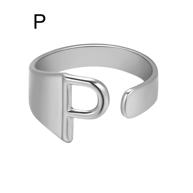 Wide Hollow A-Z Letter 3Colors Metal Adjustable Opening Ring Initials Name Alphabet Female Party Fashion Jewelry