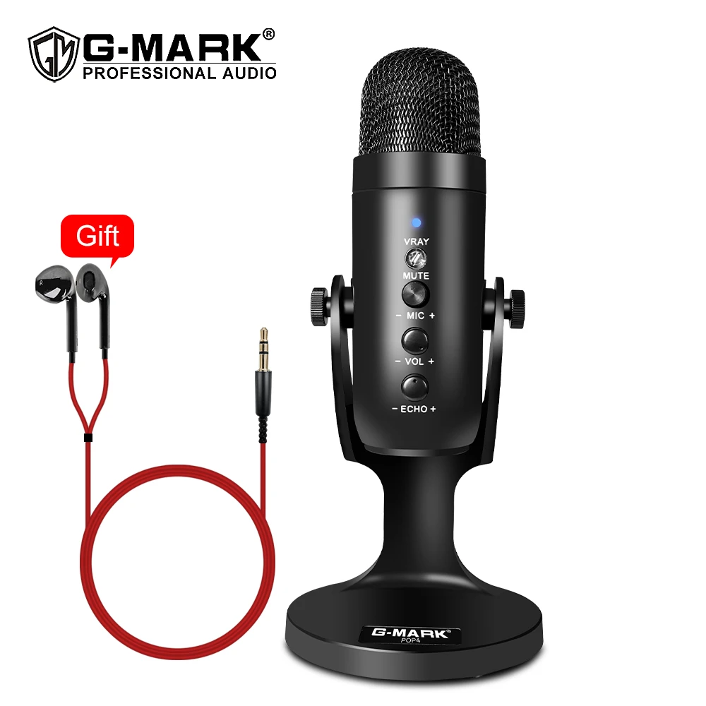 G-MARK USB Condenser Microphone For Computer Record Game Stream Podcast With Real-time Monitoring Headphone wireless microphone