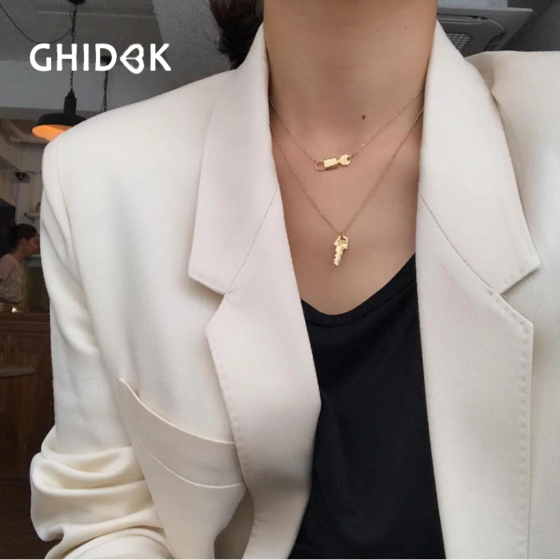 GHIDBK реальные 925 пробы серебро ключ кулон ожерелье вокруг шеи отличное