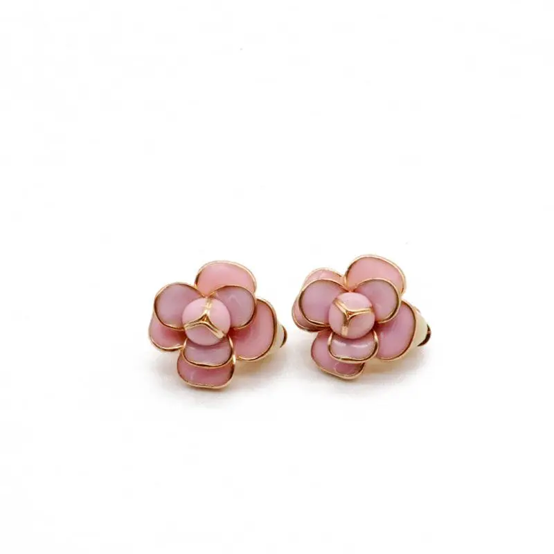 pink stud Милый цветок эмалевая серьга Красочный лепесток - Окраска металла: pink stud