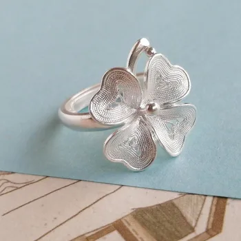 

Four Leaf Clover Flower 999 Sterling Silver Women Rings Adjustable Engagement Silver Ring Wedding Luxury Jewelry Boho Handmade