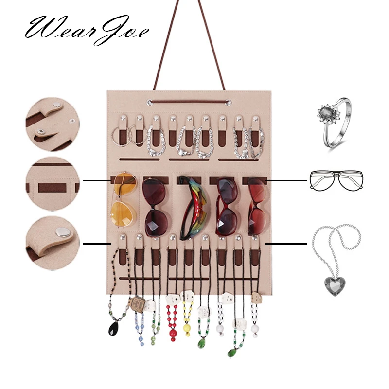 Organizador de joyas fieltro para colgar en la pared, colgador exhibición de gafas, collar, pulsera, anillo, bolsa de almacenamiento, escaparate de calle|Envase y exposición de joyería| - AliExpress