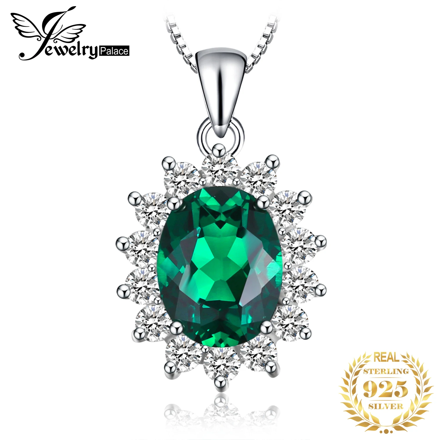 Jewelry Palace Princess Diana Simulated Green Emerald 925 Sterling Silver Kate Middleton Crown Pendant Necklace Women No Chain