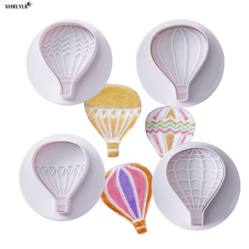 

XHRLYLB 4pcs Hot Air Balloon Plastic Spring Mold Cake Decoration Biscuit Embossing Mold Fondant DIY Baking Tools Party Supplies7