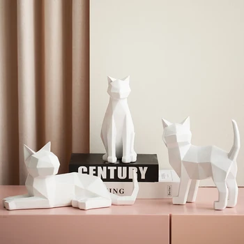 

Nordic Resin Animal Ornament White Cat Geometric Origami Miniature Figurines Kitten Desk Decorations Home Decoration Accessories