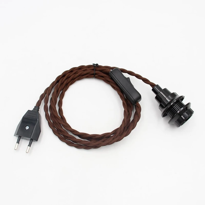 EU Plug Vintage Power Cords With Line Switch and E14 Bulb Light Socket Twisted Wire Cord With Lamp Holder lamp holder,power cords