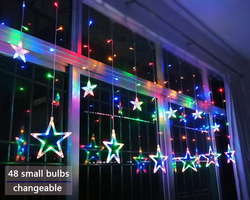 LED String Lights Pentagram Star Curtain Lights Fairy Wedding Birthday Christmas Lighting Indoor Decoration Light Remote control - Испускаемый цвет: changeable