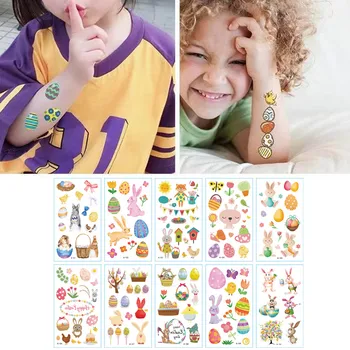 

Besegad 20 Sheets Kids Cartoon Waterproof Easter Egg Rabbit Temporary Fake Tattoo Stickers Skin Body Party Tattoo Decals Toy