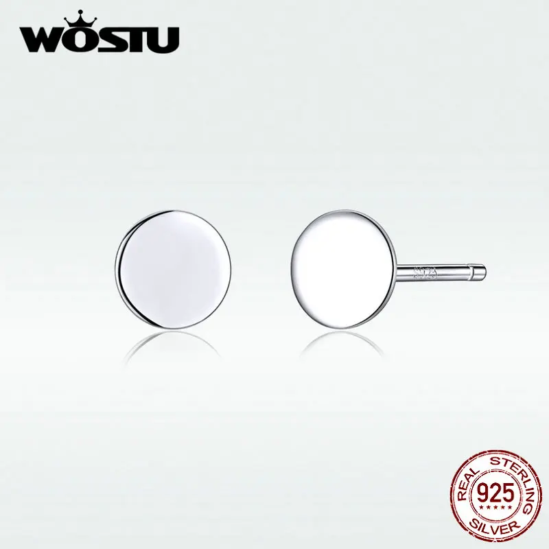 WOSTU, настоящее 925 пробы, серебряные, круглые, маленький кусочек, модные серьги-гвоздики для женщин, для свадьбы, маленькие серьги, настоящее ювелирное изделие, DXE693