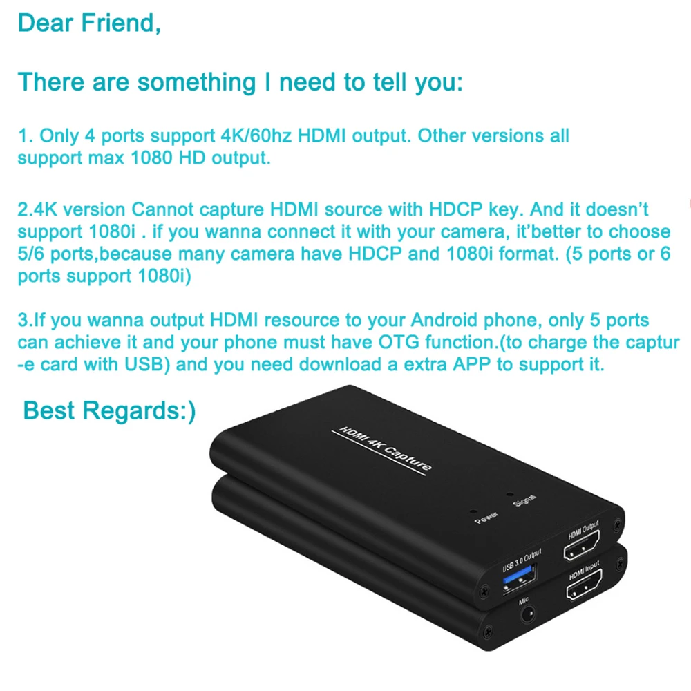 New USB3.0 HDMI 4K 60Hz Video Capture HDMI To USB Video Capture Card Adapter Game Streaming Live Stream Broadcast With MICinput