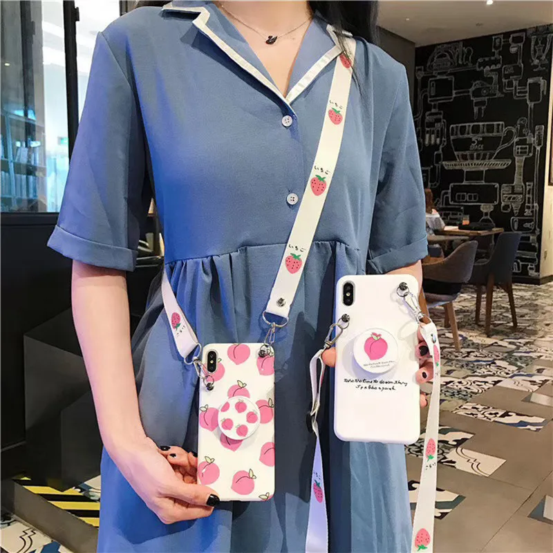 

Honey peach strap tpu case for iphone 6 6s 8 7 plus X XR XS MAX case cover Anti-knock holder soft silicon phone bag capa fundas