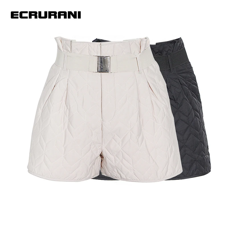 ECRURANI Solid Casual Shorts For Women High Waist Sashes Loose Ruched Minimalist Short Pants Females Clothing 2021 Fashion Style