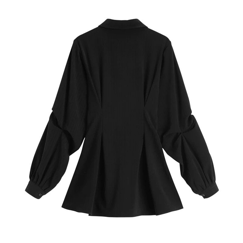 Women Black Ruched Dress 2020 Autumn Vintage Solid Long Sleeve A-line Dress France Elegant Slim Short Dress Retro vestidos 2