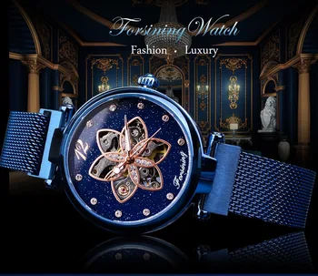 

European and American style women's watch fashion casual hollowed out machine mesh belt automatic mechanical watches