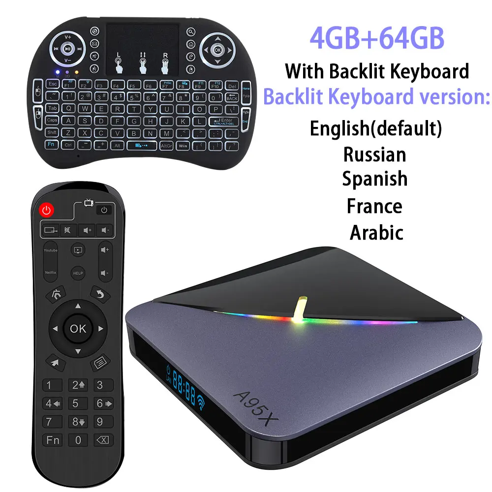 A95X F3 8K RGB светильник Android 9,0 ТВ приставка Amlogic S905X3 4 Гб 64 Гб двойной Wifi 4K 60fps Netflix Youtube телеприставка медиаплеер - Цвет: 64G with keyboard