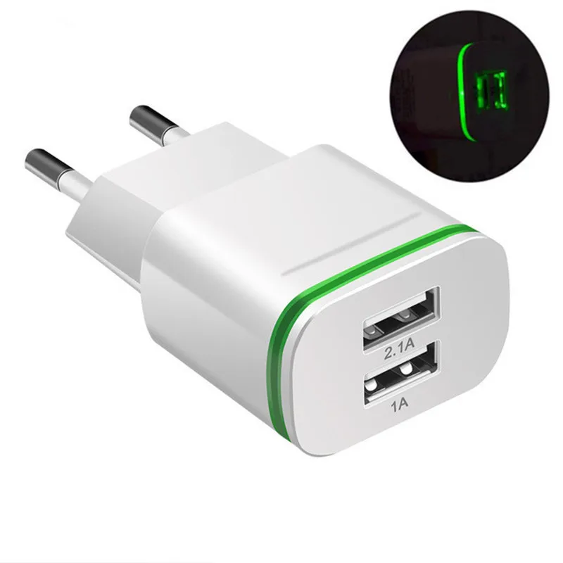 

5V 2.1A Fast Wall Adapter Mobile Phone Charging Smart LED Light EU/USA Plug 2 Ports USB Charger For iPhone Xiaomi Samsung Huawei