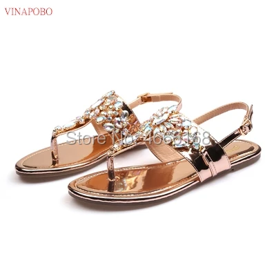 

Vinapobo Women's Rhinestone Sandals 2019 Summer New Style Rhinestone Elegant Flat Women's Flip-flops Comfortable Girls Beach Fla