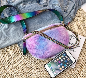 

Women Faux Fur Fuzzy Shoulder Bags Cute Cartoon Chain Handbag Messenger Cross Body bag Ladies Shoulder Bags Dual Use Handbag