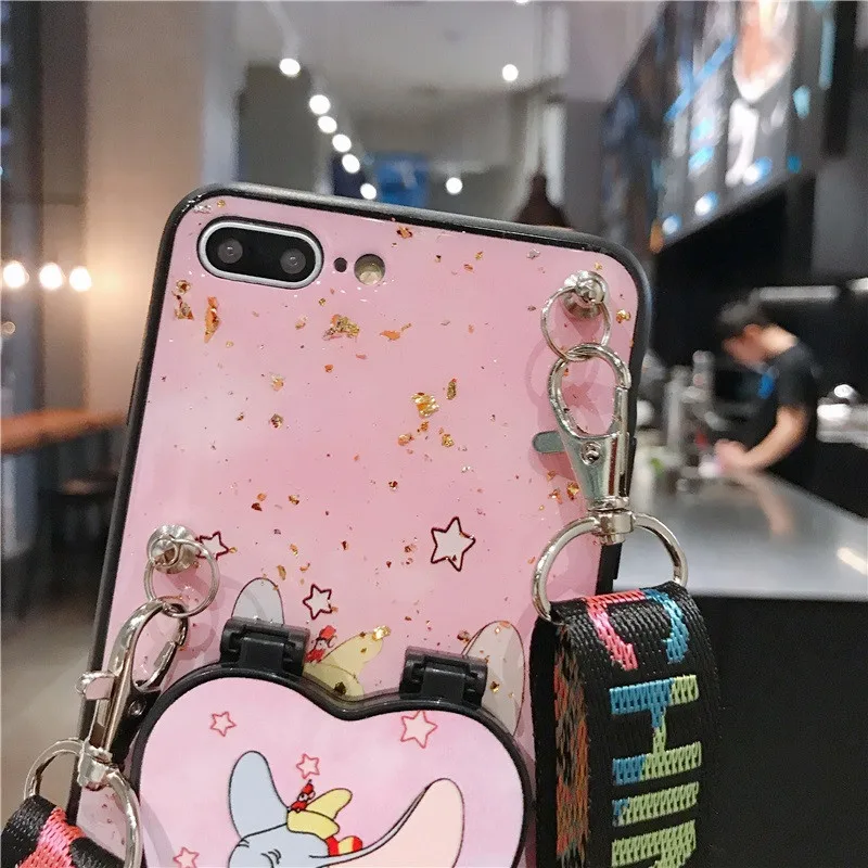 3D мультфильм слон макияж зеркальный чехол для телефона для iPhone 8 7 Plus 6s X XR XS MAX чехол с ремешком задняя крышка для iPhone 11 Pro MAX