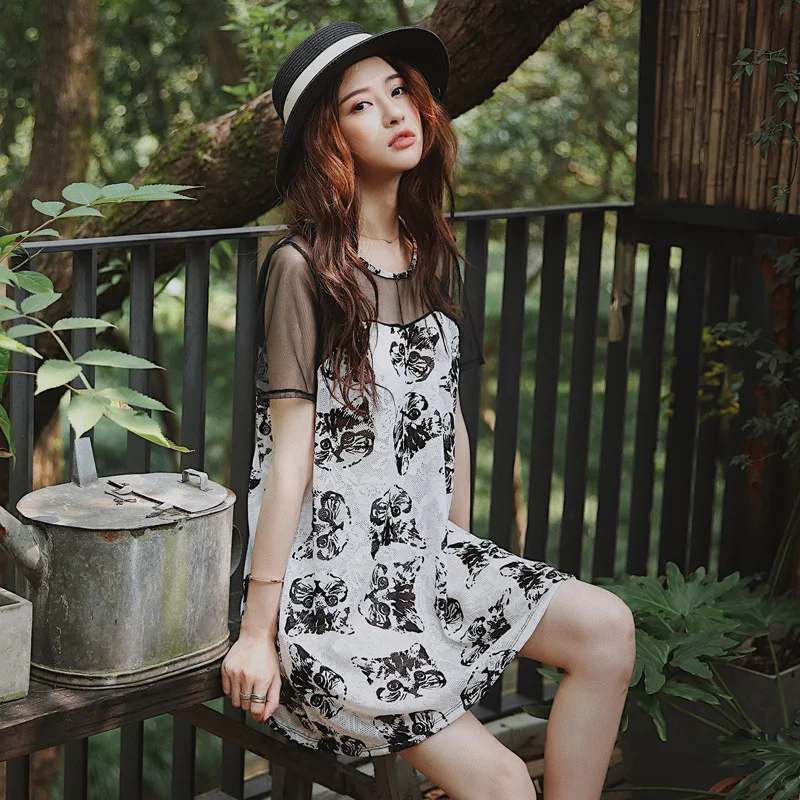 

Korean-style Cat Printed Bikini Three-piece Set-Slim Fit Slimming Hollow out Hot Springs Beach Vacation Style Bathing Suit Women