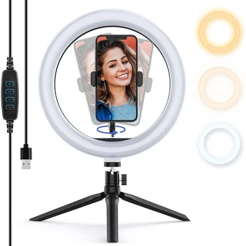 

Photography LED Selfie Ring Light with Table Tripods Dimmable Desktop Video Ring Lamp for Youtube Live Stream Makeup