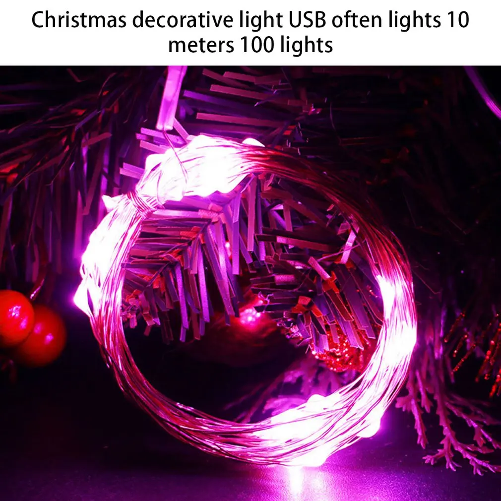 Pink 10 м 100 Светодиодная Праздничная гирлянда из светильник шнура Usb с пультом дистанционного управления Управление светильник строка Серебряная линия светильник Строка Рождество отделанные маленькой клеткой в стиле светильник s - Испускаемый цвет: Pink