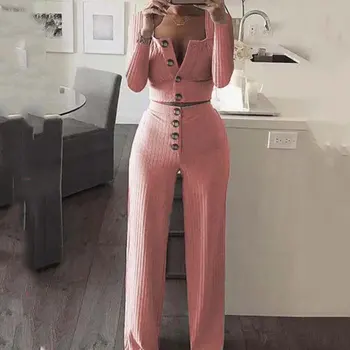 

2020 Spring Tracksuit Set Women Sexy Crop Tops Pant Suit Women Striped Two Piece Set Top and Pants Female Track Suits for Women