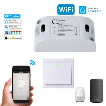 

WiFi RF Dual Control Smart Switch On / Off Module Module Smart Life / Tuya APP Remote Control, Works with Alexa Echo Google Home