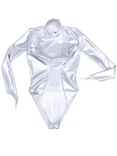  Women Softness Skinny One-Pieces Shapewear PVC High Cut Stereoscopic Chest Bodysuit  Straitjacket Back Zip Pole Dancing Leotard 