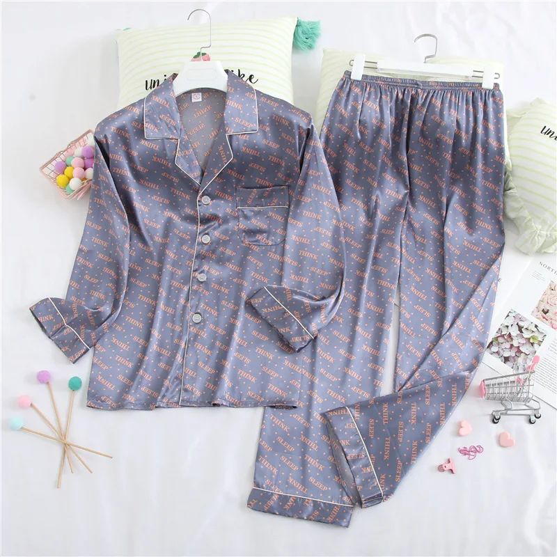 Fiklyc нижнее белье из двух частей женские весенние атласные пижамы из искусственного шелка наборы повседневная одежда для сна Домашняя одежда с длинным рукавом Мода - Цвет: light purple set